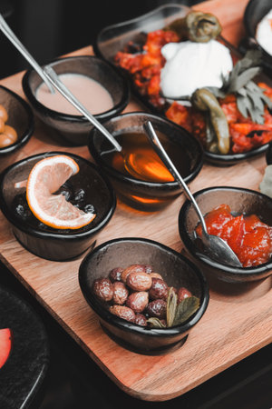 Close-up of a delicious homemade breakfast spreadの写真素材