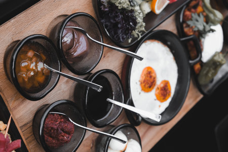 Close-up of a delicious homemade breakfast spread