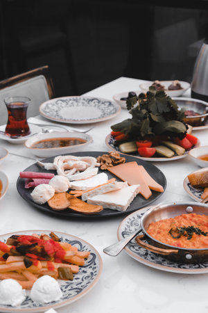 Close-up of a homemade breakfast spreadの写真素材