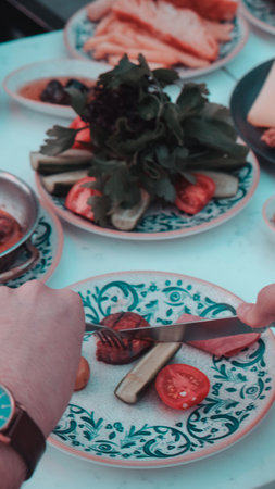 Fresh and vibrant ingredients for a delicious breakfastの写真素材