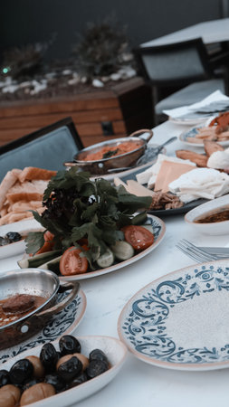 Fresh and vibrant ingredients for a delicious breakfastの写真素材