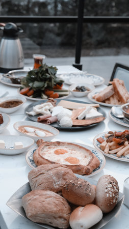 A wholesome and satisfying breakfast with natural ingredientsの写真素材