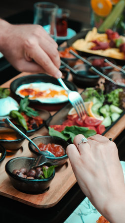 Fresh and vibrant ingredients for a delicious breakfastの写真素材