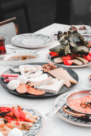 Beautifully styled morning breakfast table