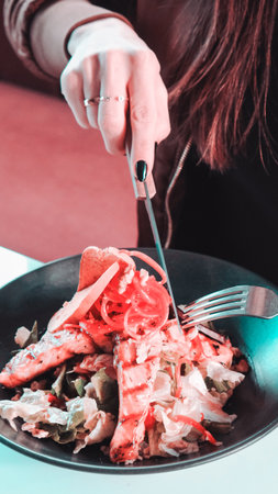 Fresh salad plate with mixed greensの写真素材