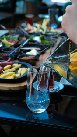 Fresh fruits and healthy foods for a morning mealの写真素材