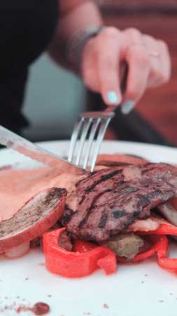 Perfectly cooked meat, a true culinary delightの写真素材