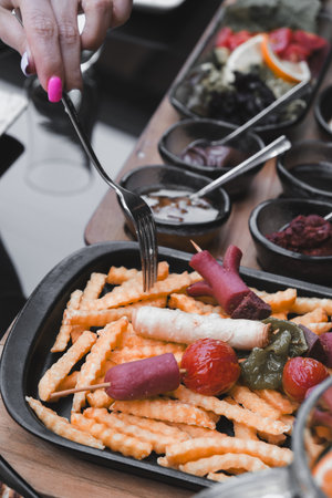 A vibrant breakfast spread with colorful ingredientsの写真素材