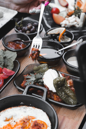 Traditional breakfast with fresh ingredientsの写真素材