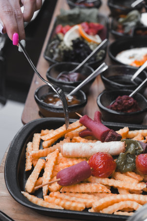 Fresh fruits and healthy foods for a morning mealの写真素材