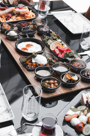 A vibrant breakfast spread with colorful ingredientsの写真素材