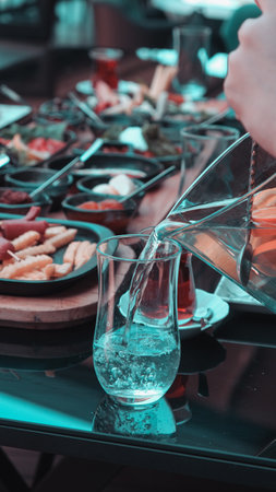 Colorful Turkish breakfast spread with regional specialtiesの写真素材