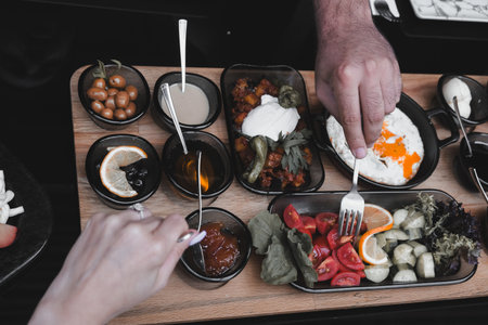 Beautifully styled morning breakfast tableの写真素材