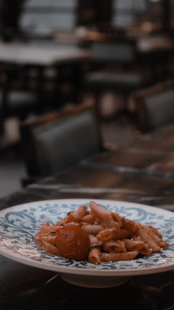 Tasty appetizing classic Italian pasta with a delicious sauce.の写真素材