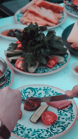 Traditional breakfast with fresh ingredientsの写真素材