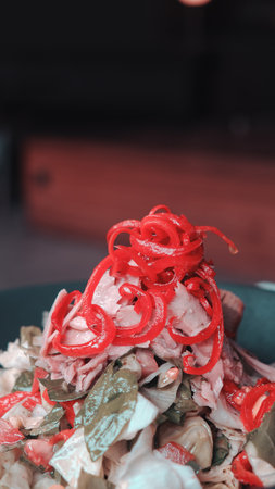 Fresh salad plate with mixed greensの写真素材