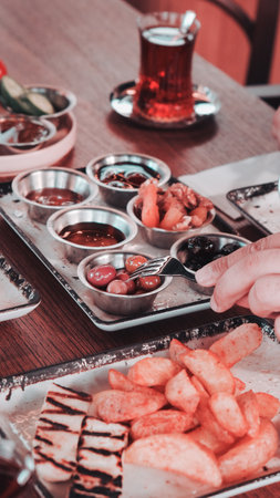 Fresh fruits and healthy foods for a morning mealの写真素材