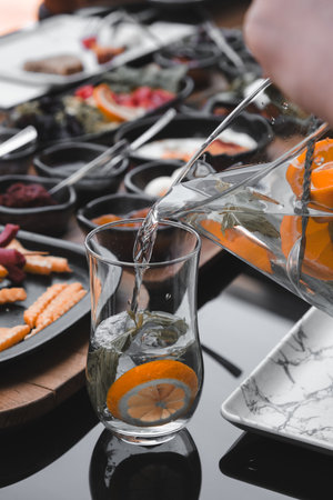 A bright and cheerful breakfast spread on a tableの写真素材