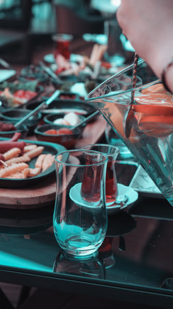 Fresh fruits and healthy foods for a morning mealの写真素材