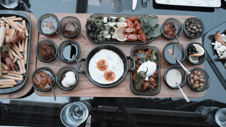 Colorful Turkish breakfast spread with regional specialties