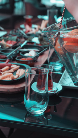 Colorful Turkish breakfast spread with regional specialties