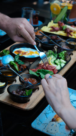 Beautifully styled morning breakfast tableの写真素材
