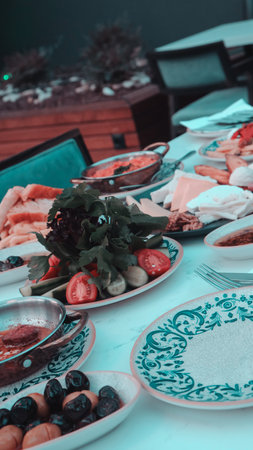 Traditional breakfast with fresh ingredientsの写真素材