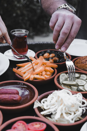 Fresh and vibrant ingredients for a delicious breakfastの写真素材