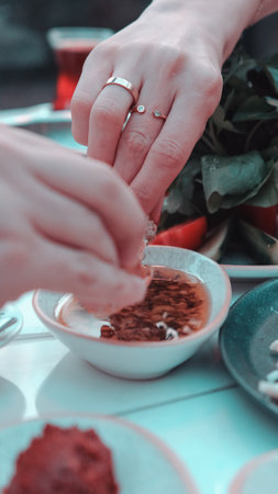 Colorful Turkish breakfast spread with regional specialtiesの写真素材