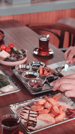 A vibrant breakfast spread with colorful ingredientsの写真素材