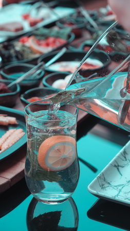 A bright and cheerful breakfast spread on a tableの写真素材