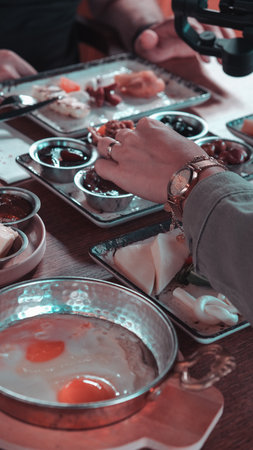 A bright and cheerful breakfast spread on a tableの写真素材