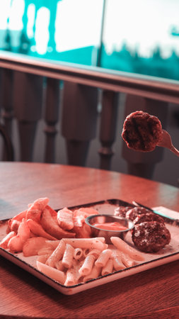 Meatballs with french friesの写真素材