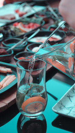 Traditional Turkish breakfast with fresh ingredientsの写真素材