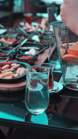 Colorful Turkish breakfast spread with regional specialtiesの写真素材