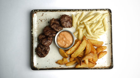 Delicious meatballs with french fries