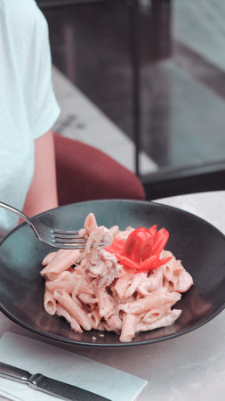 Tasty appetizing classic Italian pasta with a delicious sauce.