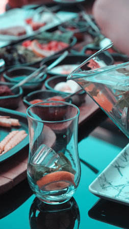 Fresh and vibrant ingredients for a delicious breakfastの写真素材