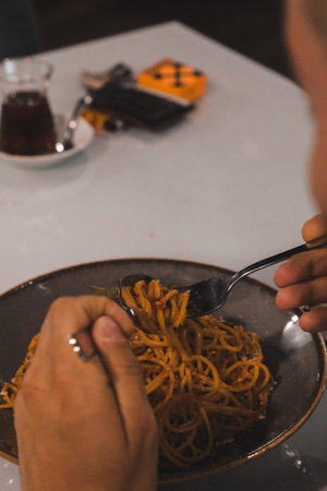 Tasty appetizing classic Italian pasta with a delicious sauce.