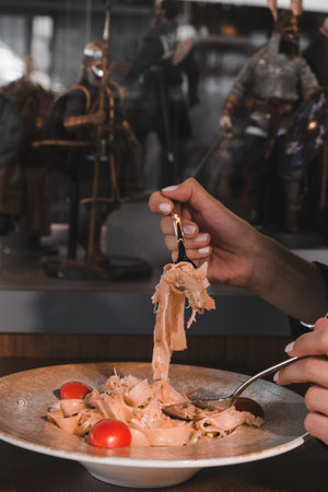 Tasty appetizing classic Italian pasta with a delicious sauce.の写真素材