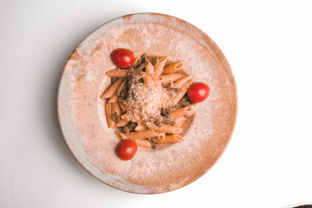 Tasty appetizing classic Italian pasta with a delicious sauce.の写真素材