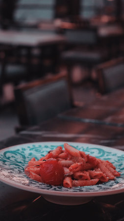 Tasty appetizing classic Italian pasta with a delicious sauce.の写真素材