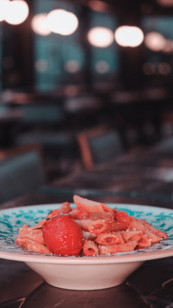 Tasty appetizing classic Italian pasta with a delicious sauce.の写真素材