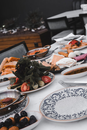 Traditional Turkish breakfast with fresh ingredients