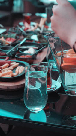 Colorful Turkish breakfast spread with regional specialtiesの写真素材