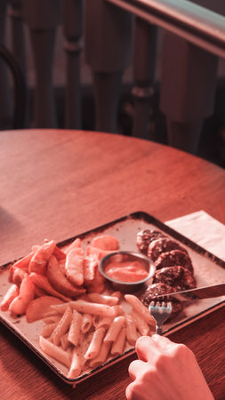 Meatballs with french friesの写真素材