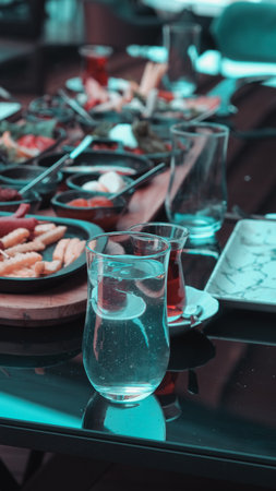 Fresh fruits and healthy foods for a morning mealの写真素材