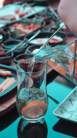 A bright and cheerful breakfast spread on a tableの写真素材