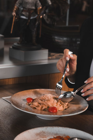 Tasty appetizing classic Italian pasta with a delicious sauce.の写真素材