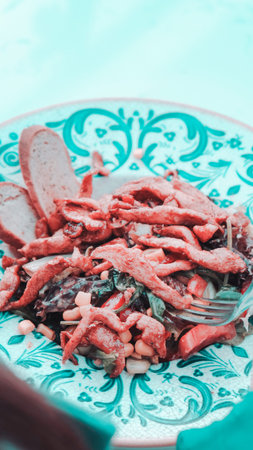 Tasty appetizing classic Italian pasta with a delicious sauce.の写真素材